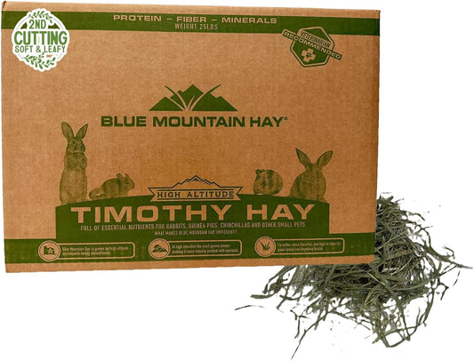 Blue Mountain Hay | Fresh 2nd Cutting Timothy Grass Hay (25 Pounds) | Soft & Leafy, Balanced Nutrition | High-Altitude Hay Pet Food for Adult Rabbits, Guinea Pigs, Chinchillas, and Other Small Pets