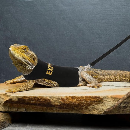 Hypeety Bearded Dragon Harness and Leash Set Adjustable Escape Proof Leash Outdoor Walking Training Leash and Harness for Bearded Dragon Lizard Reptiles Small Pets Black (Explorer)