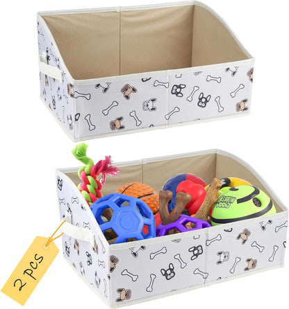 2 Pack Collapsible Dog Toy Basket|Trapezoid Fabric Dog Toy Bin|Dog Toy Box for Living Room Area|Pet Toy Basket for Dogs|Dog Stuff Organizer for Pet Toys,Leash,Blanket-Cute Printing