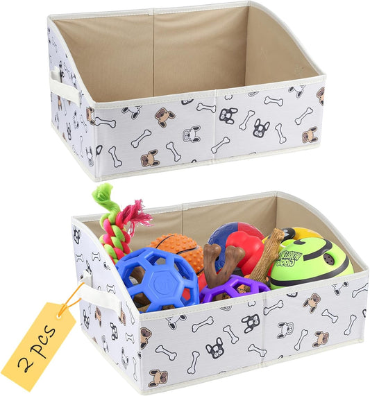 2 Pack Collapsible Dog Toy Basket|Trapezoid Fabric Dog Toy Bin|Dog Toy Box for Living Room Area|Pet Toy Basket for Dogs|Dog Stuff Organizer for Pet Toys,Leash,Blanket-Cute Printing