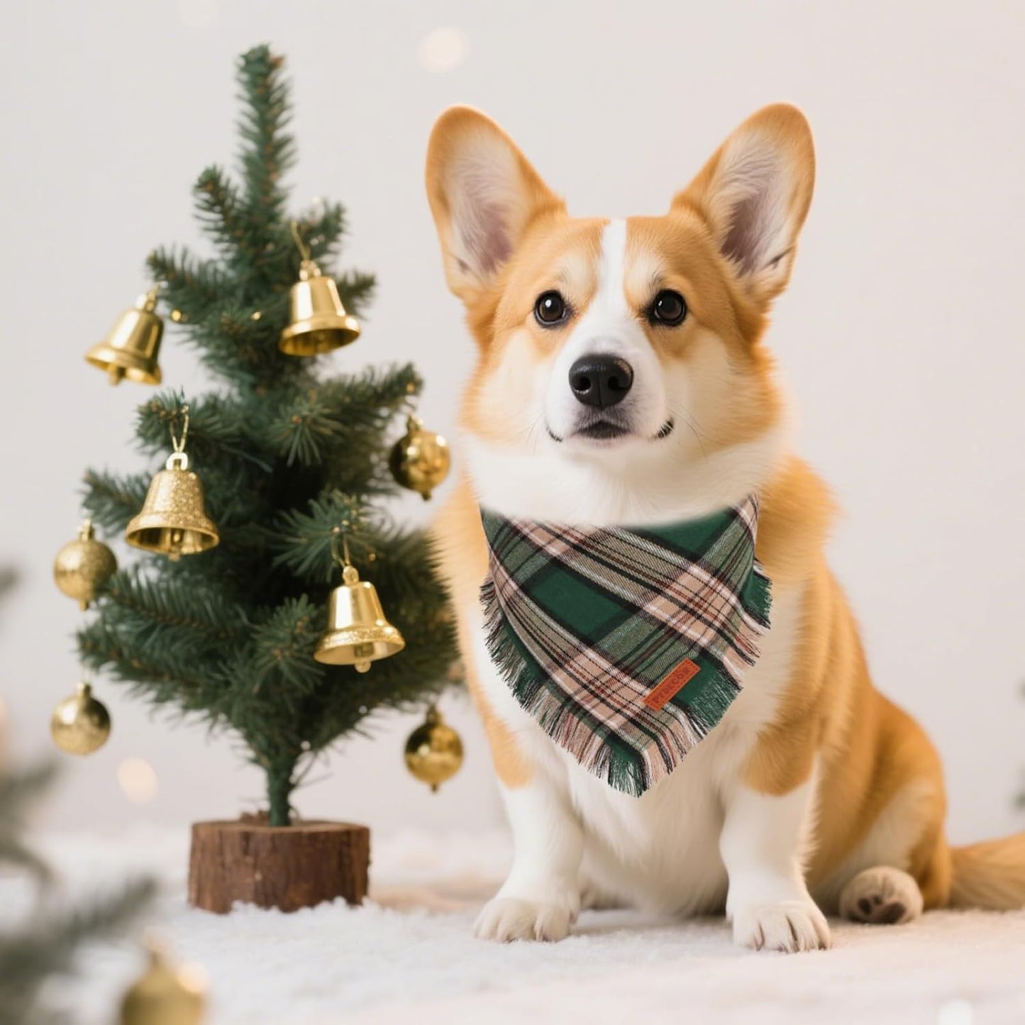 PTDECOR Christmas Dog Bandanas with Tassels Edges, Stylish Red Green Plaid Scarf Bib, Multiple Size, Reversible Triangle Christmas Bandanas for Small Dogs Puppies Cats(Small)