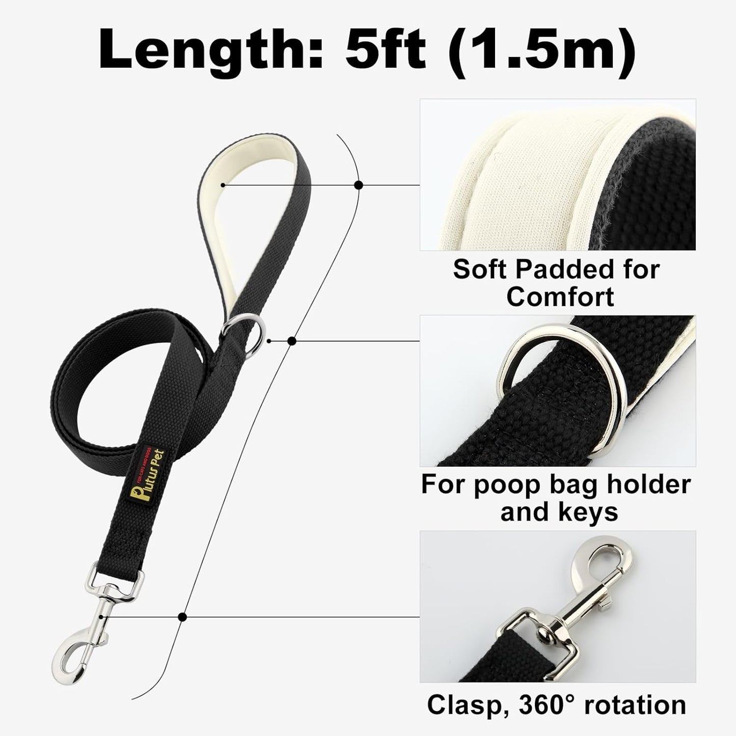 Plutus Pet Cotton Dog Harness and Leash Set, Reflective and Soft Padded, Quick Fit Vest Harness, for Small, Medium and Large Dogs, Black, S