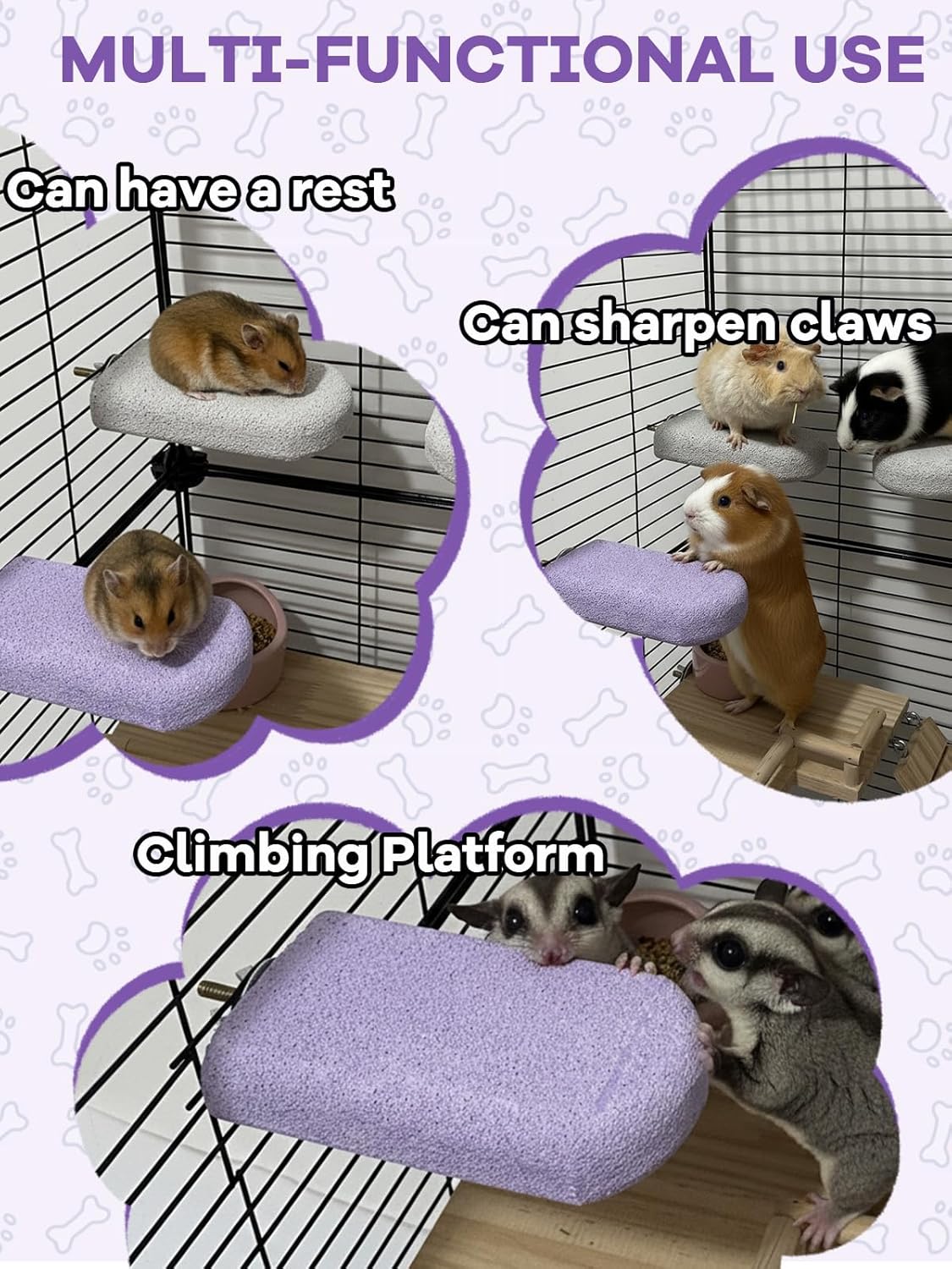 Chinchilla Lava Ledges Rat Climbing Platform 2 Pack Pumice Ledge Shelf Pet Chewing Grinding Toys Small Animals Cage Accessories for Totoro Squirrel Guinea Pig Hamster Purple