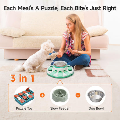 Potaroma Dog Puzzle Toy 2 Levels, Slow Feeder, Pup Food Treat Feeding Dispenser for IQ Training and Entertainment for All Breeds (Green White)