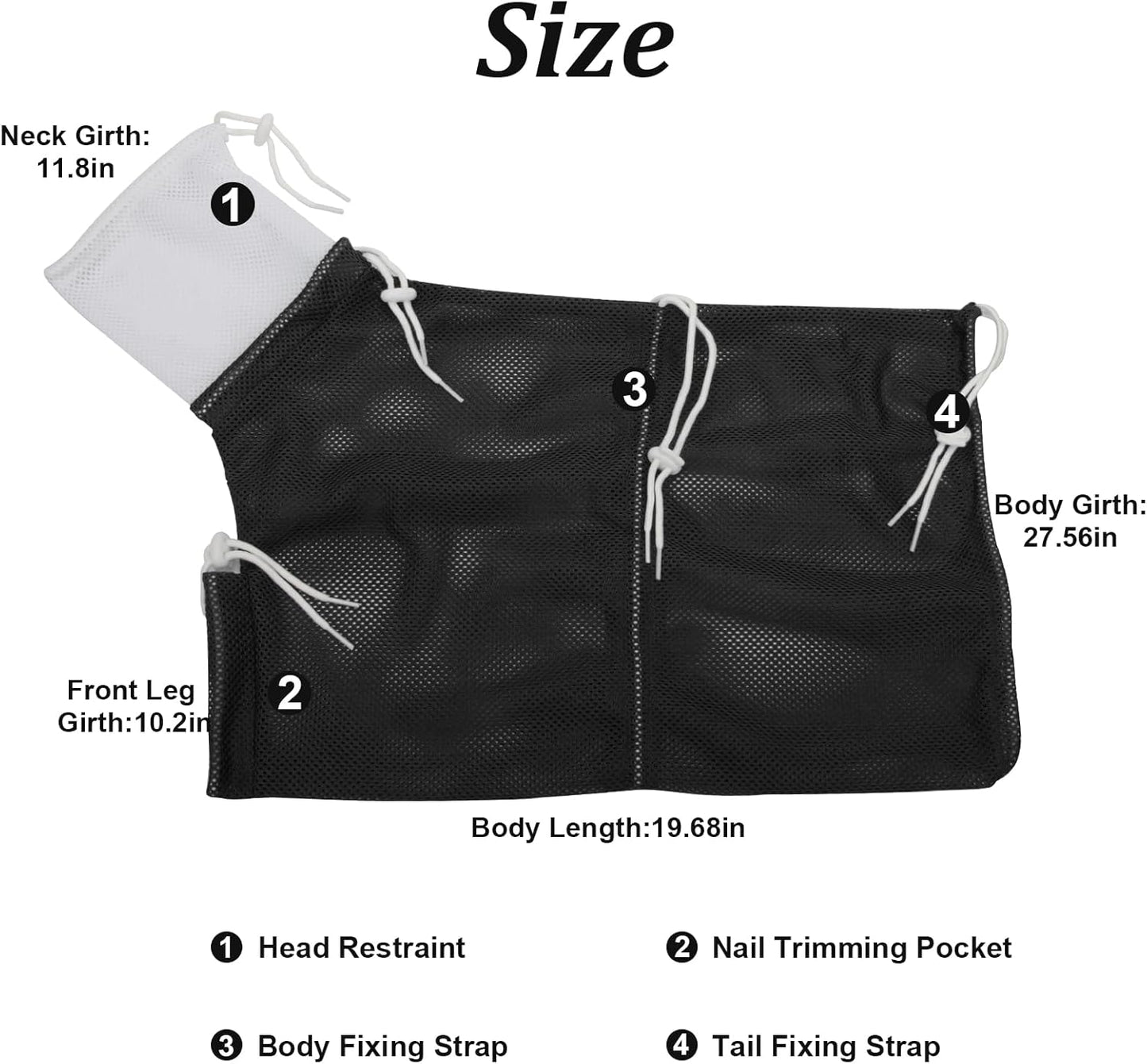 Cat Bathing Bag, Breathable Mesh Cat Shower Bag Anti Scratch Adjustable Cat Grooming Bag for Nail Trimming, Bathing Polyester Soft Cat Washing Bag (White- Black)