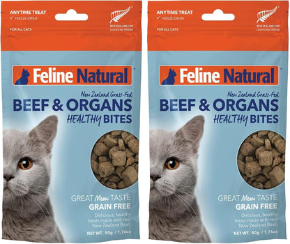 Feline Natural Freeze Dried Cat Treats – New Zealand Single-Source Protein Treats for Cats - Grain-Free Healthy Cat Snacks, Beef Bites, 1.76oz (Pack of 2)
