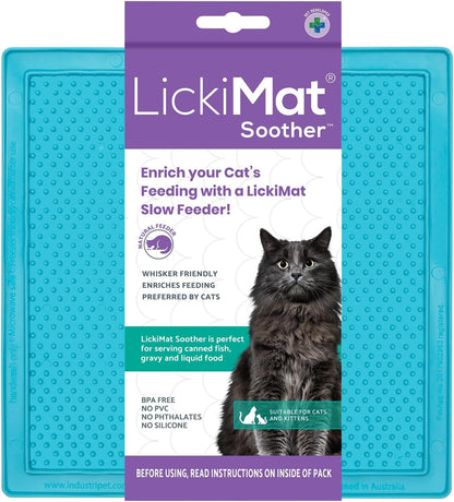 LickiMat Classic Soother, Cat Slow Feeder Lick Mat, Boredom Anxiety Reducer; Perfect for Food, Treats, Yogurt, or Peanut Butter. Fun Alternative to a Slow Feed Cat Bowl or Dish, Turquoise