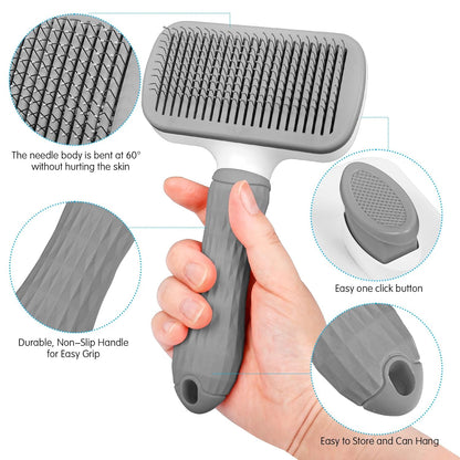 Dog & Cat Brush, Self Cleaning Slicker Brush for Pets, Upgraded Dog Brush for Shedding Massaging and Grooming, Removes Loose Undercoat & Portable Comb for Long Short Haired Dogs(Gray)
