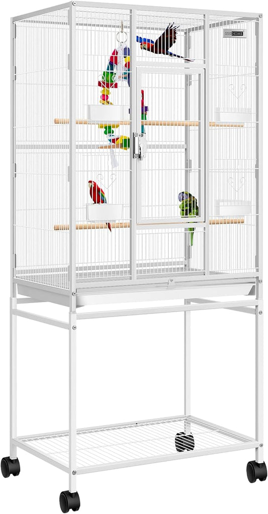 VIVOHOME 54 Inch Wrought Iron Large Bird Flight Cage with Rolling Stand for Parakeets Canaries Cockatiels Lovebirds Conures, White