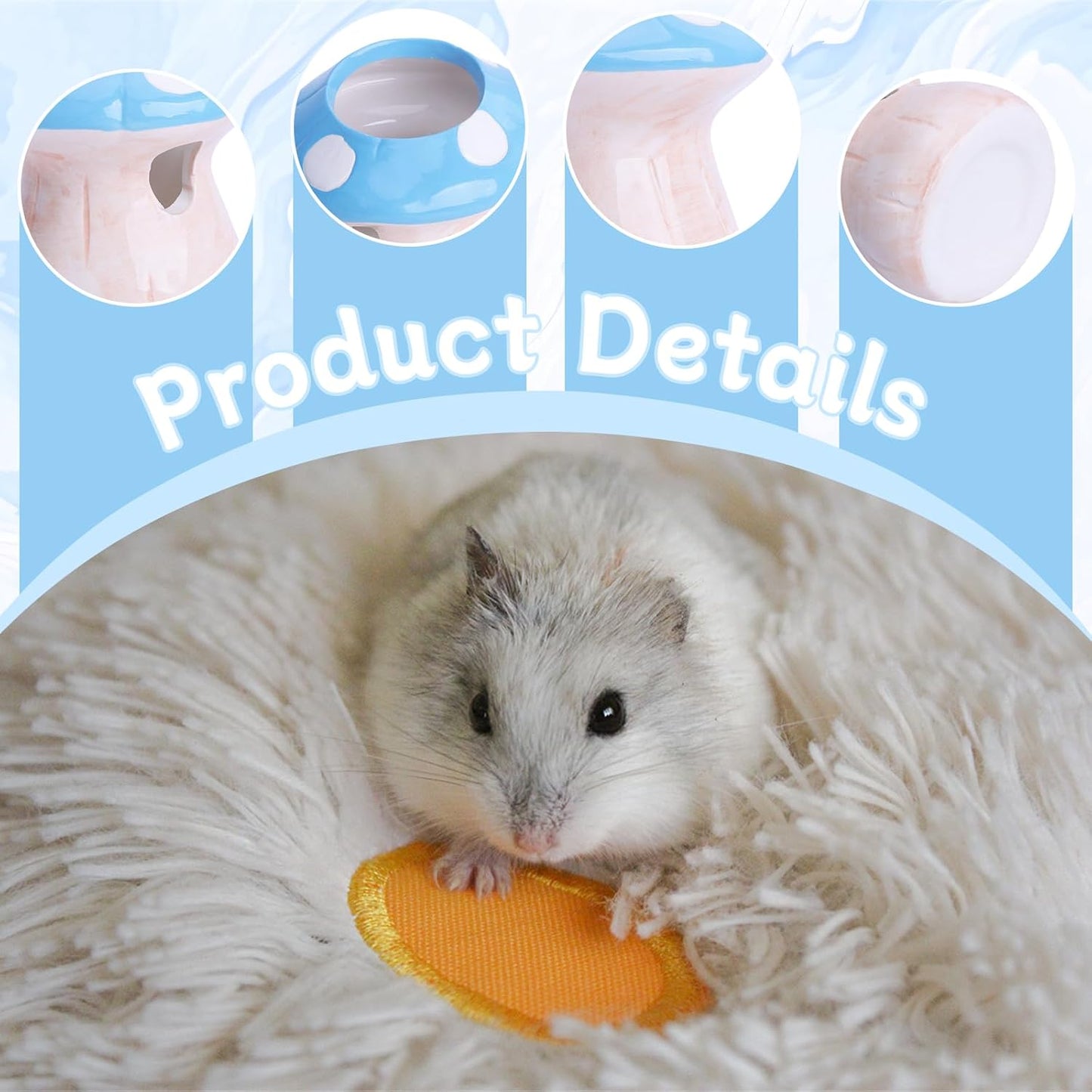 PENCK 60ml Hamster Water Bottle Pet Drinking Dispenser with Mushroom Ceramic Stand for Hamsters, Guinea Pigs & Small Animals - Leak-Proof Ceramic Water Bottle for Cage Use (Blue)