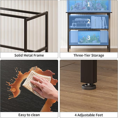 APPLOYN 40-50 Gallon Fish Tank Stand, Aquarium Stand with 3-Tier Storage Shelf, Heavy Duty Metal Frame for Turtle Reptile Terrarium Tank Stand, for Living Room, Office, 36.6" L x 18.9" W x 31.5" H, Black
