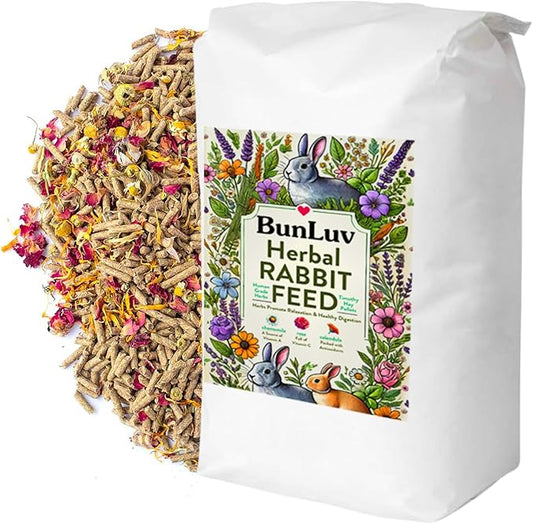 Pampered Chicken Mama Herbal Rabbit Feed 25 LB Bag: Premium Rabbit Food Made with Timothy Hay & Organic Herbs