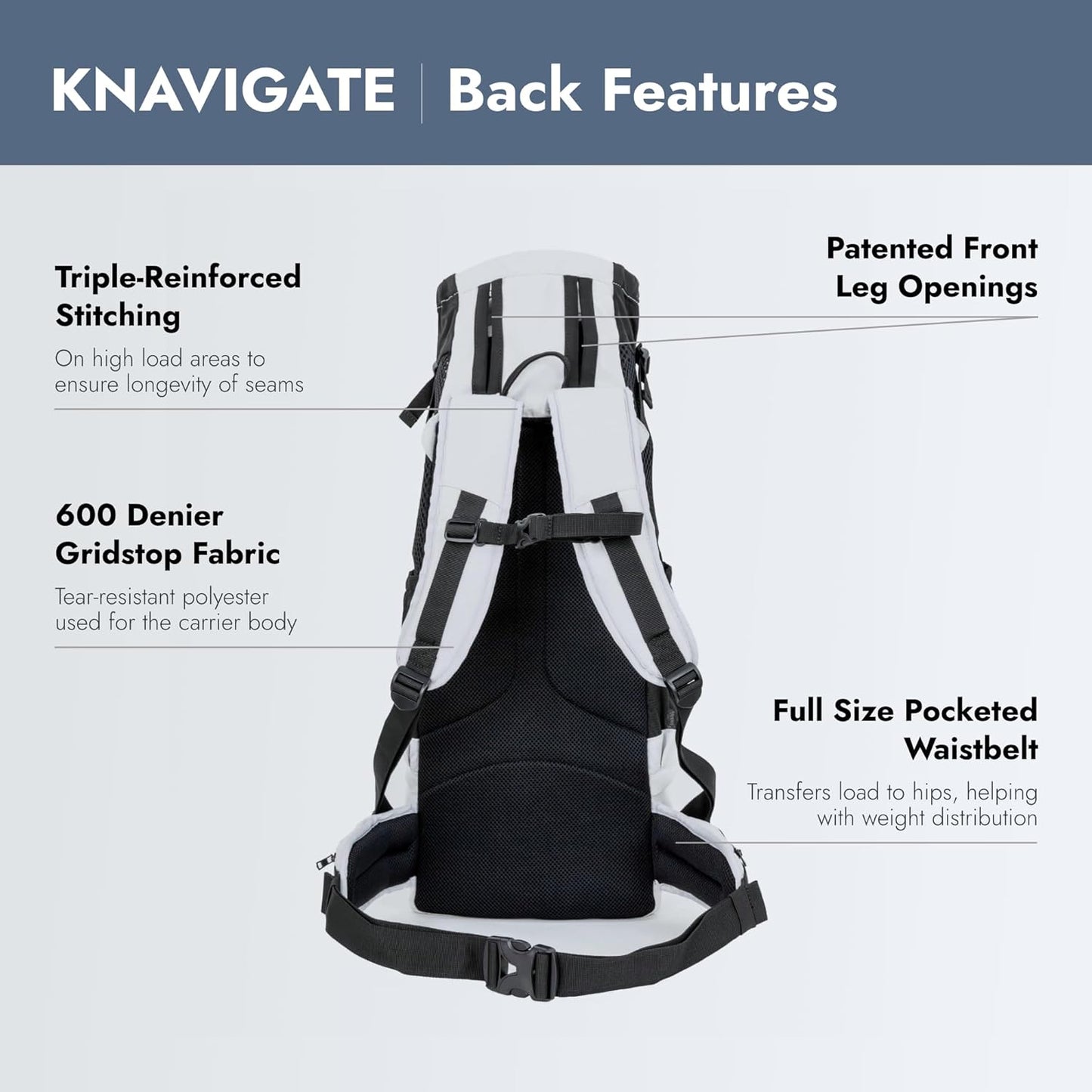 K9 Sport Sack Knavigate - Medium, Lunar Rock - Ideal for Dogs with 17-19” Back Length - Adjustable, Backpack-Style Carrier with Internal Frame & Padded Hip Belt