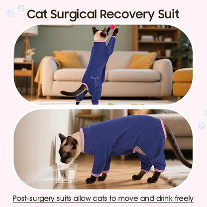 DENTRUN Cat Clothes for Hair Control with Hair Sticky Fabric - Soft Recovery Suit & Breathable Lint-Resistant Cat Sweater for Cats Only, Kitten Onesie Pajamas, M, Blue