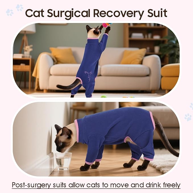 DENTRUN Cat Clothes for Hair Control with Hair Sticky Fabric - Soft Recovery Suit & Breathable Lint-Resistant Cat Sweater for Cats Only, Kitten Onesie Pajamas, XXL, Blue