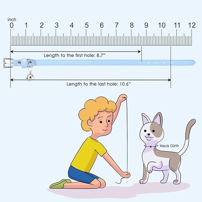 PUPTECK 2 PCS Soft Genuine Leather Cat Kitten Collar with Bells Adjustable for Girl Boy Cats Puppy - Pink, Blue