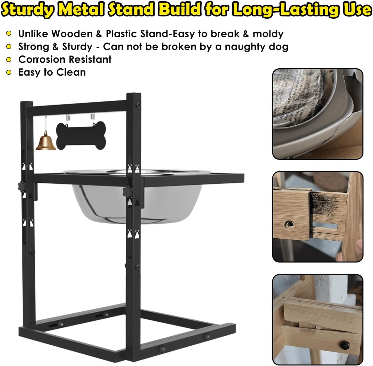 1.6Gallon Elevated Dog Water Bowl for Large Dogs, Height Adjustable (10-17.8in) Raised Stainless Steel Bowl with Spill-Proof Mat & Sturdy Metal Stand, Easy-Clean Feeder for Indoor/Outdoor Use