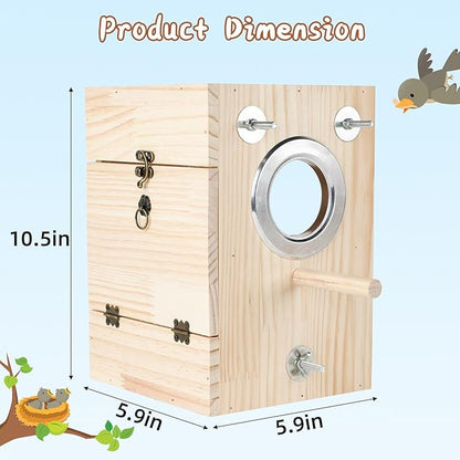 Parakeet Nesting Box Transparent Design, Natural Wood Bird Nest Breeding Box with Perch, Acrylic Bird House for Cage Bird Nesting Box for Small Cockatiel Lovebirds Finch Parrot Canary L