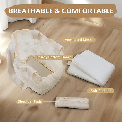 Dog Carrier for Small Dogs Rabbit cat with Lace Design, Cotton Bag, Dog Carrier Soft Sided, Collapsible Travel Puppy Carrier (Beige, 13" L x 6.7" W x 10.6" H)