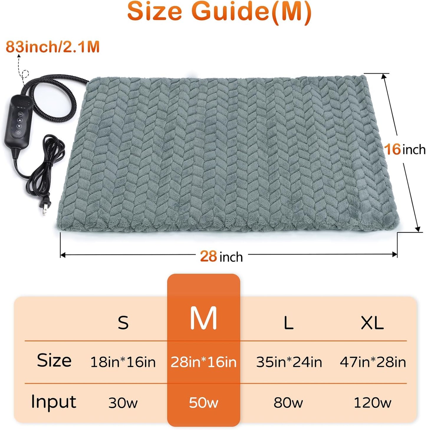 GASUR Heated Dog Bed, Waterproof Cat Heating Pad with Timer Temperature Adjustable, Indoor Heated Electric Pet Bed for Cats Dogs, Auto Power-Off, Anti-bite Pet Heated Pad, 28''x16'', Medium