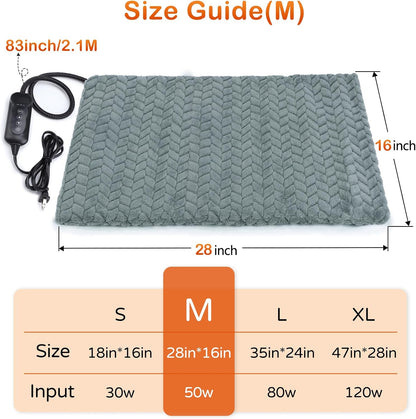 GASUR Heated Dog Bed, Waterproof Cat Heating Pad with Timer Temperature Adjustable, Indoor Heated Electric Pet Bed for Cats Dogs, Auto Power-Off, Anti-bite Pet Heated Pad, 28''x16'', Medium