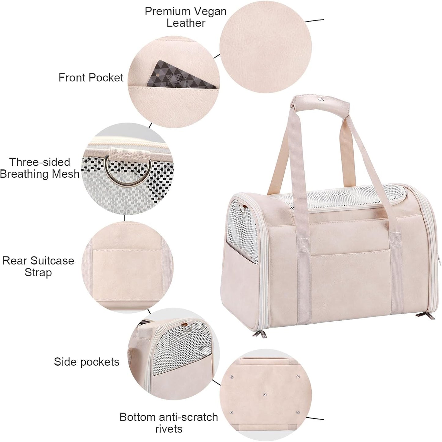 Fashion Leather Dog Carrier Cat Carrier Airline Approved Pet Carrier for Small Medium Dogs Cats Under 15Lbs, Collapsible Soft Sided Travel Puppy Carrier White