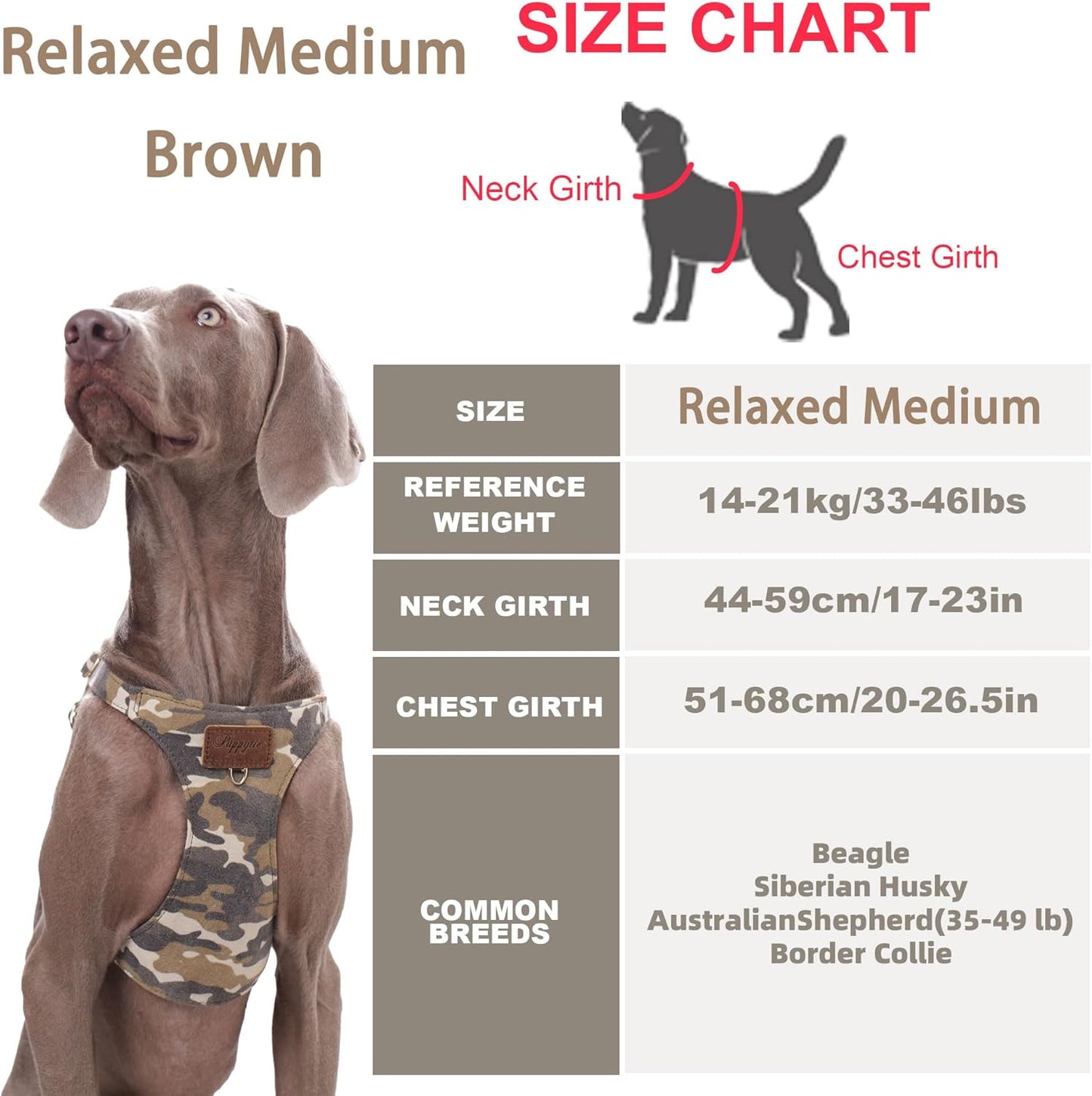 Puppytie Dog Harness & Multi-Function Leash Set - No Pull Function, Easy Walk Design - Camouflage Brown, Size M