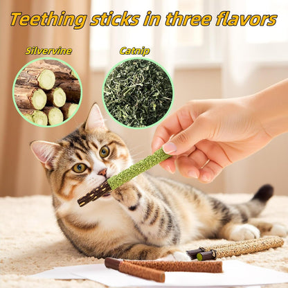 Cat Toys 3Pack Silvervine Chew Stick Kitten Treat Catnip Toy Kitty Natural Stuff Catnip for Cleaning Teeth Indoor Dental Snack Interactive