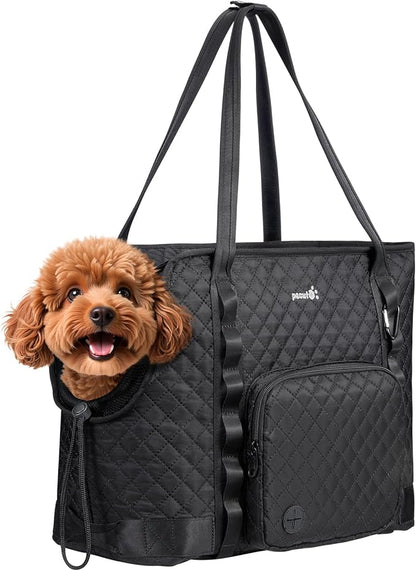 Pecute Dog Purse Carrier, Dog Carrier with Pockets for Small Dogs, Fits Dogs 7 lbs to 13 lbs, Cat and Puppies Tote Bag, Outing, Travel, Vet, XL,16.9" L x 7.9" W x 13.8" H, Black