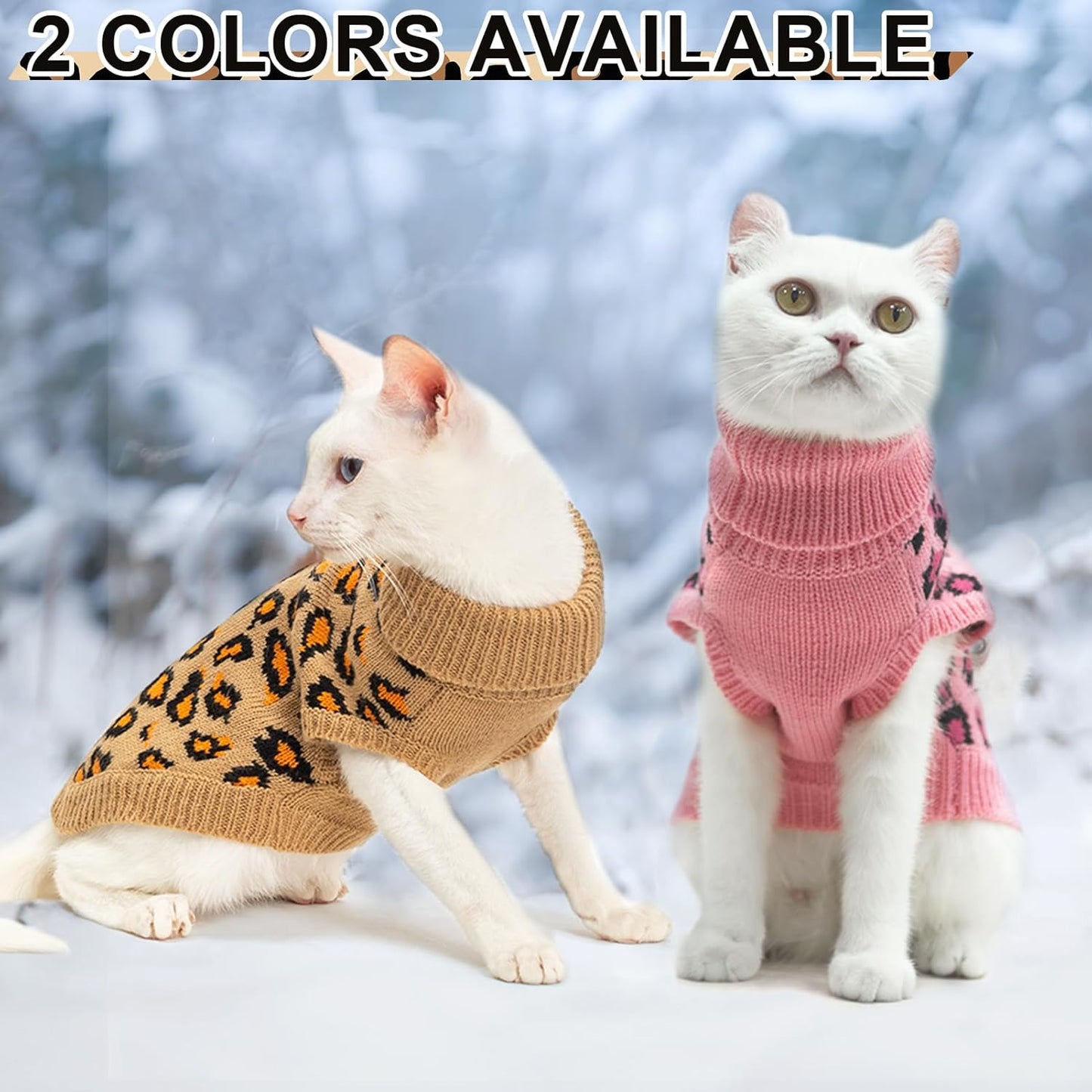 Mihachi Winter Warm Cat Sweater Turtleneck Puppy Pets Sweater Knit Vest Fashion Leopard for Cats Puppy Small Animals Brown Large