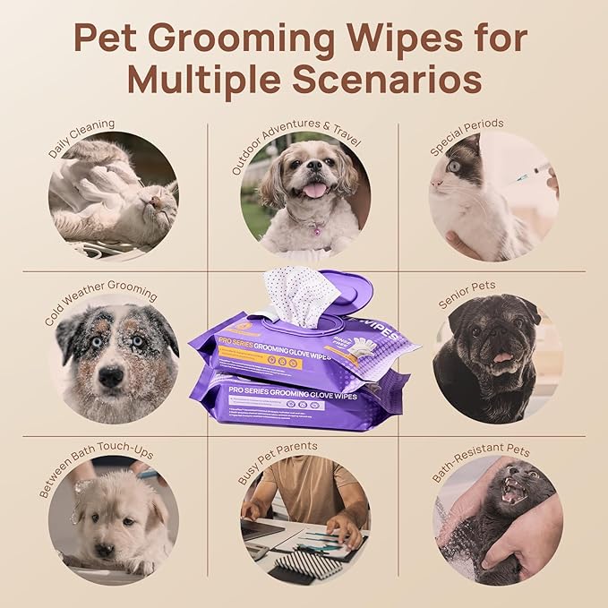 HICC PET Glove Wipes Pro – Pet Cleaning Gloves for Dogs & Cats – Infused with Coconut Oil & Plant Extracts – Hypoallergenic, Gentle, Spa-Like Care at Home