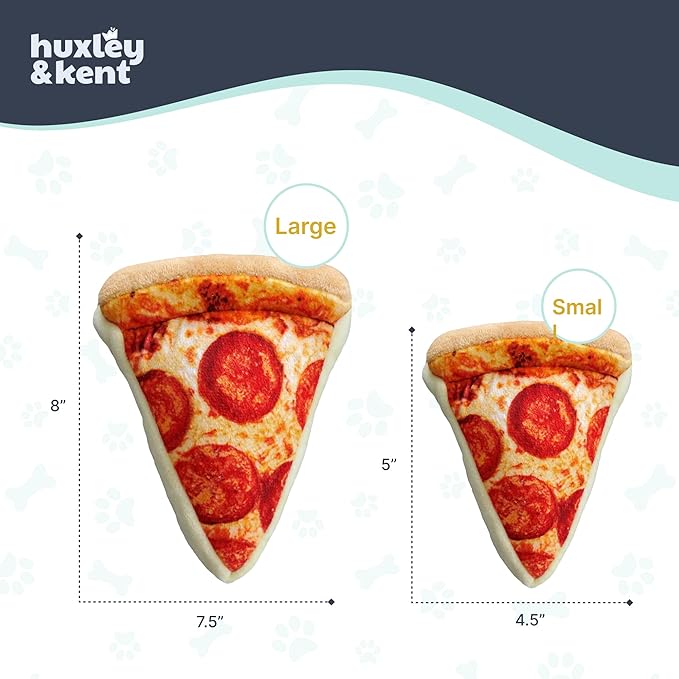 Huxley & Kent Funny Dog Toy w/Squeaker – Power Plush Squeaky Dog Toys for Small, Medium & Large Dogs – Soft Stuffed Animal for Indoor Play & Fetch - Pup-eroni Pizza, Large