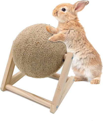 BNOSDM Rabbit Scratch Toy Wooden Natural Sisal Rope Rabbit Scratching Toy Ball Bunny Scratcher with Ball for Rabbits Bunnies Ferrets Kittens Small Animals (Medium)