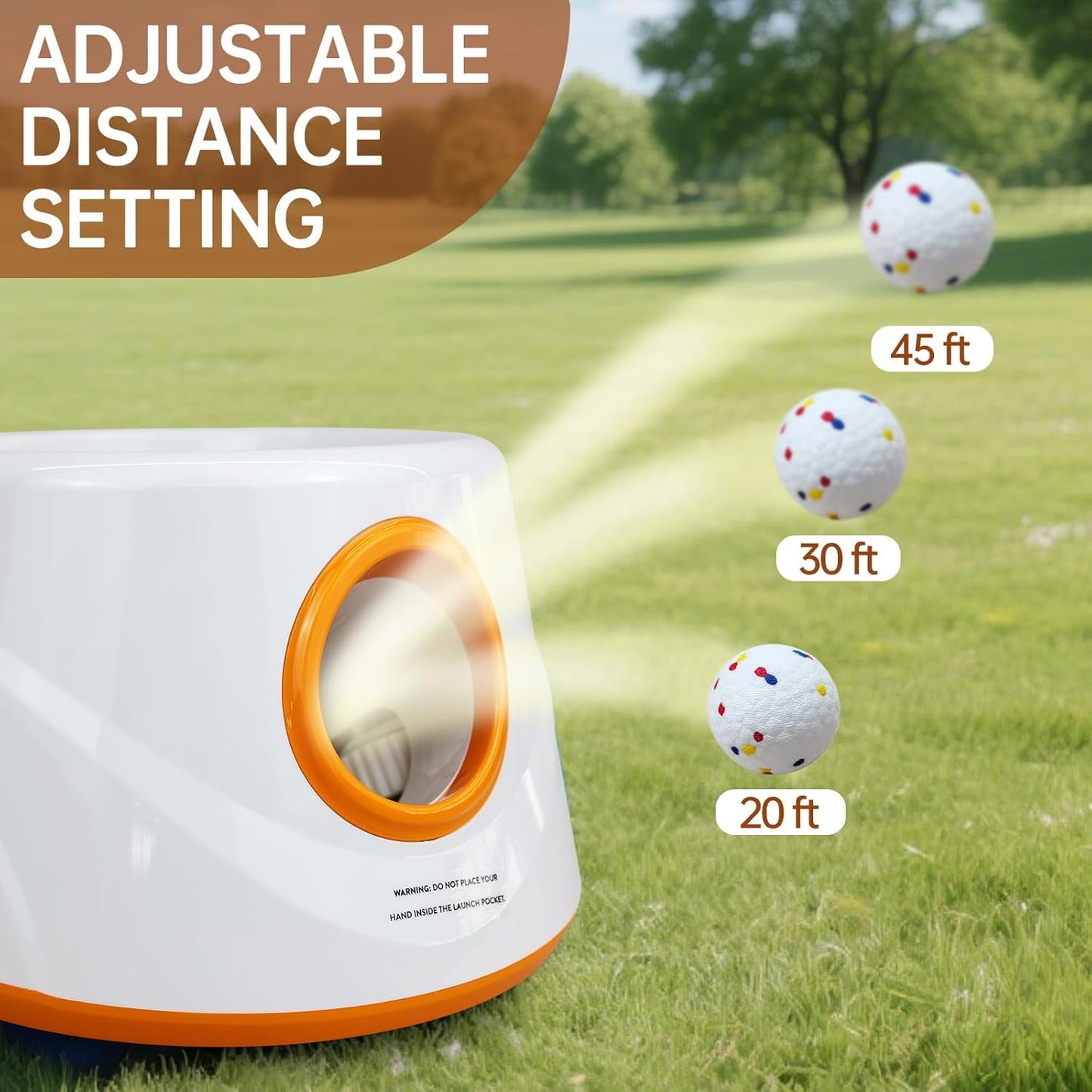 Automatic Ball Launcher for Dogs with 6pcs 2.3 Inch Etpu Tennis Balls,Thrower Distance 20-45ft,interacive Dog Toys for Indoor/Outdoor for Small Or Medium Dogs (Orange)