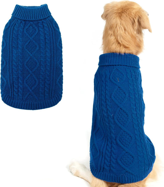 BINGPET Thermal Knitted Dog Sweater for Small Medium Large Dogs,Winter Dog Cat Coat Warm Sweartershirts Outfits,Classic Cable Knit Turtleneck Pullover Dog Jumper Coat Warm Sweartershirts(Blue,L)