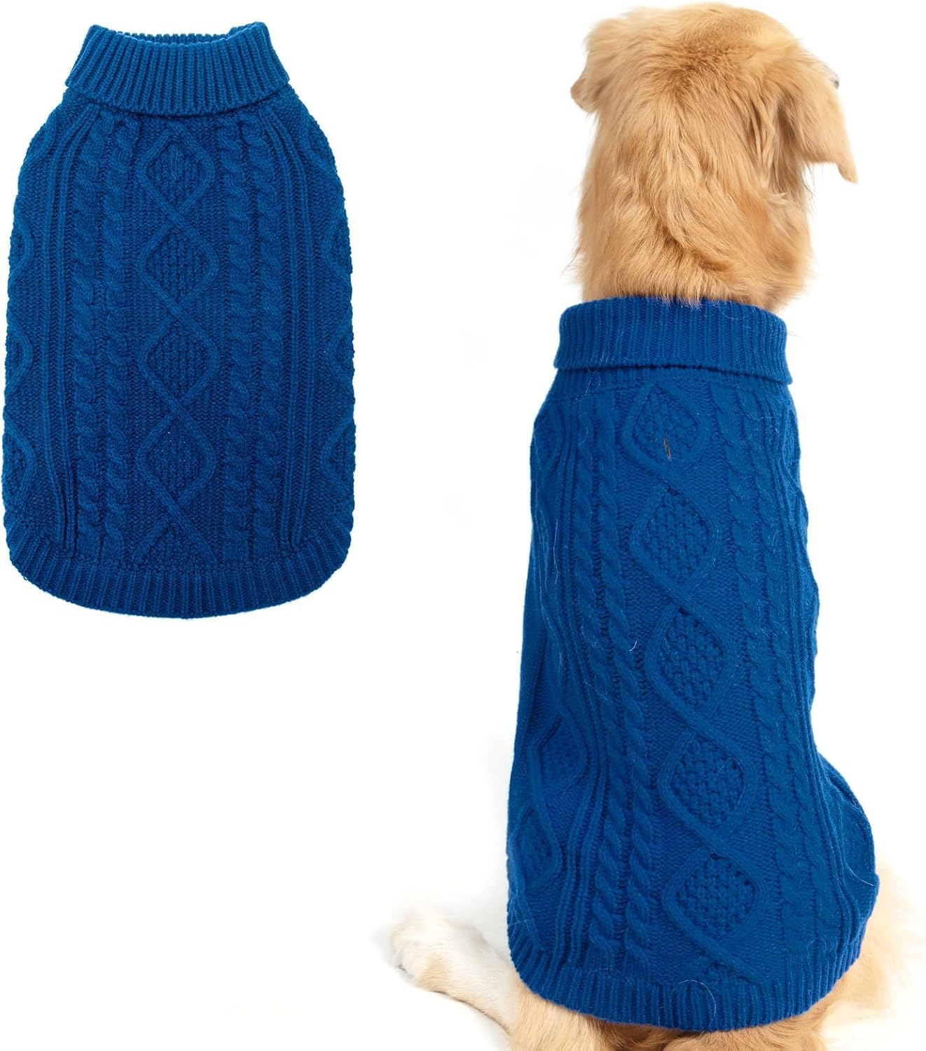 BINGPET Thermal Knitted Dog Sweater for Small Medium Large Dogs,Winter Dog Cat Coat Warm Sweartershirts Outfits,Classic Cable Knit Turtleneck Pullover Dog Jumper Coat Warm Sweartershirts(Blue,ML)