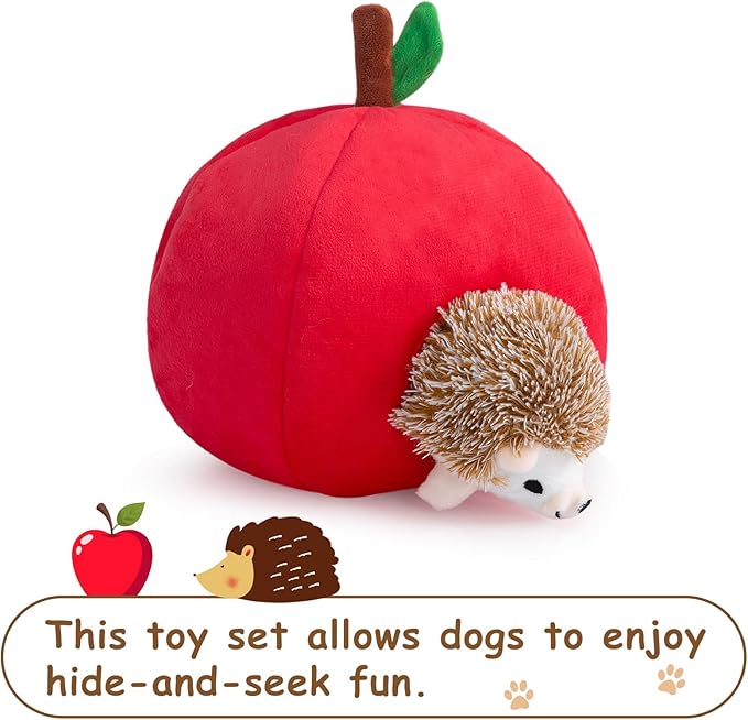 Hollypet Squeaky Dog Toy, Interactive Plush Hide and Seek Dog Toys for Small Medium Sized Dogs and Non-Aggressive Chewers, Puppy Teeth Clean Chew Toys, Hedgehog