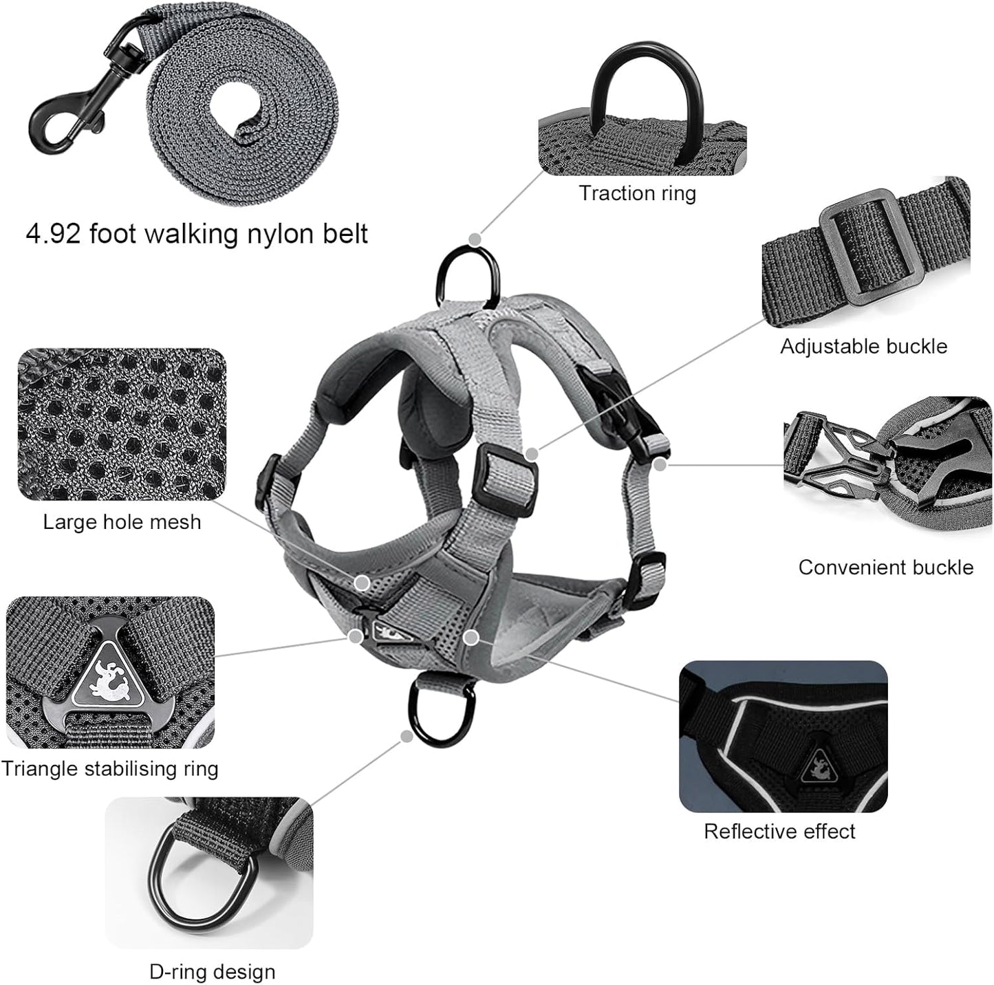 Escape Proof Kitten Harness and Leash Set - Adjustable Soft Mesh Vest for Small Cats, Reflective Breathable Walking Harness with 4 Buckles