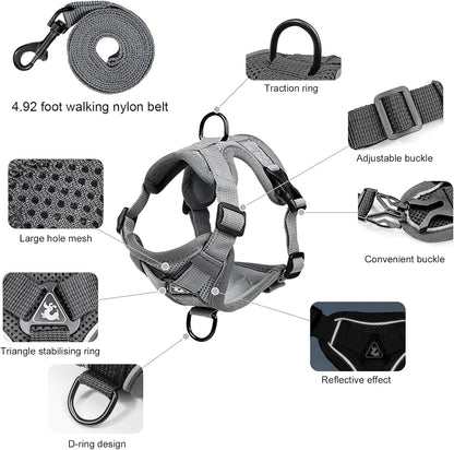 Escape Proof Kitten Harness and Leash Set - Adjustable Soft Mesh Vest for Small Cats, Reflective Breathable Walking Harness with 4 Buckles