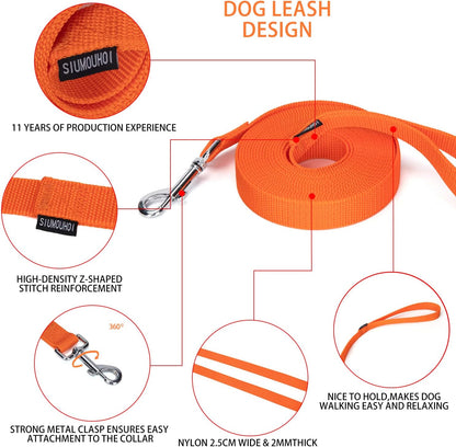 Strong Durable 15ft Nylon Dog Training Leash, 1 Inch Wide Traction Rope, for Small and Medium Dog (Orange, 15 Feet)