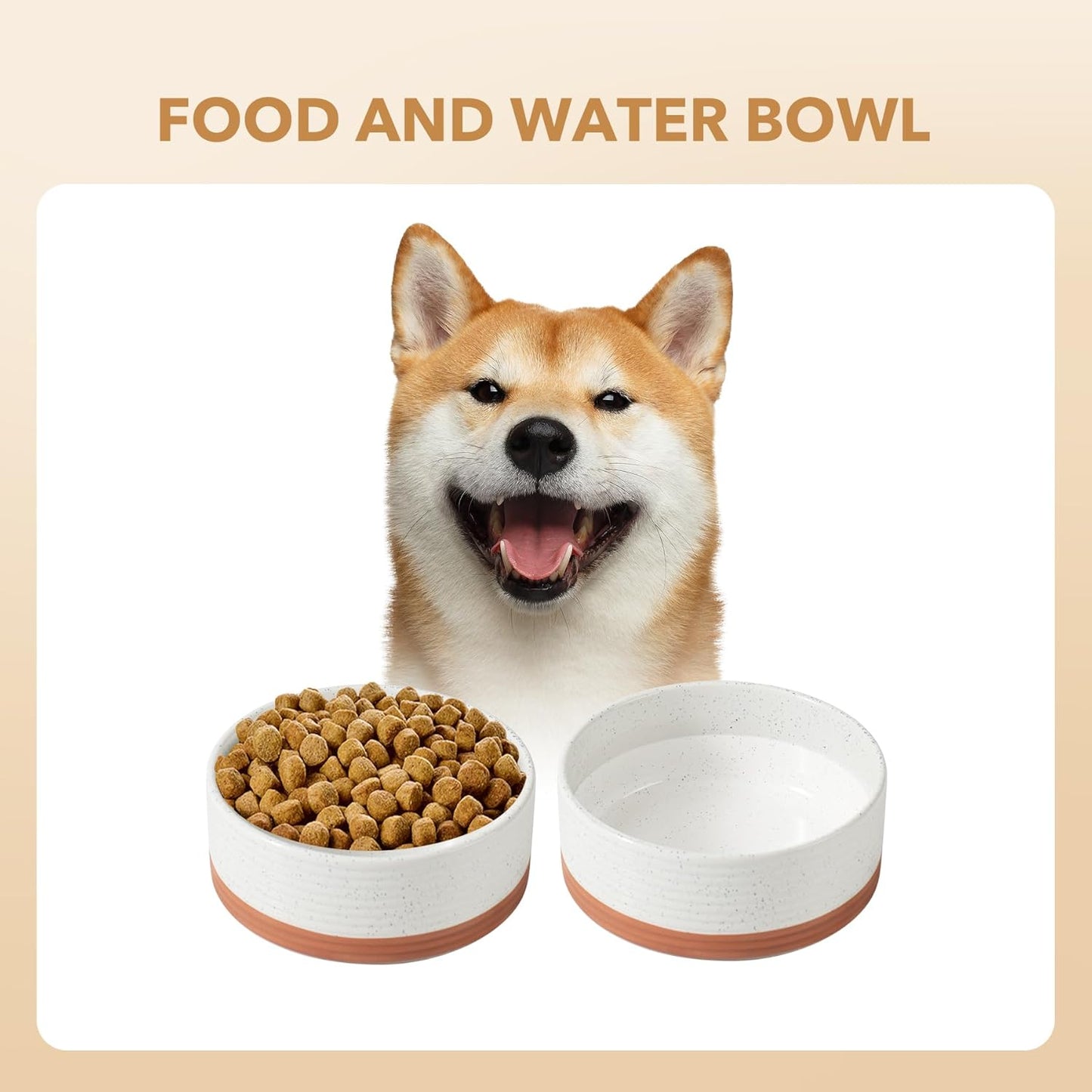 Ceramic 7.3inch Dog Bowl for Medium Breed Dogs, Anti-Slip and Weighted Pet Food and Water Dishes(Single Bowl, Vanilla White)