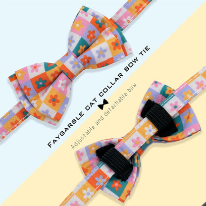 Faygarsle 2 Pack Floral Pattern Cat Collar Set with Bandana and Bow Tie, Breakaway Safety Buckle, Colorful Checkered Design