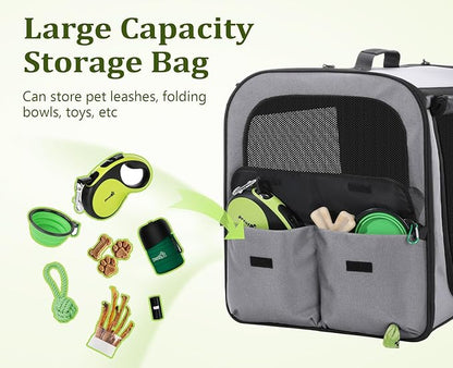 pecute Dog Car Carrier Stable and Light Weight, Expandable Extra Space Dog Carrier for Cars, Breathable Dog Car Crate, Foldable Pet Carrier for Both Indoor and Outdoor Use, Pet Travel Crate Gray