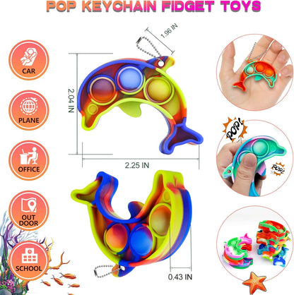 Pop Fidget Toys Bulk Its Kids Party Favors 30 PCS Cute Dolphin Mini Pop Keychain It Sensory Fidget Toy Pack Fidgets for Classroom Prizes for Kids Students Carnival Prizes Birthday Goodie Bag Stuffers