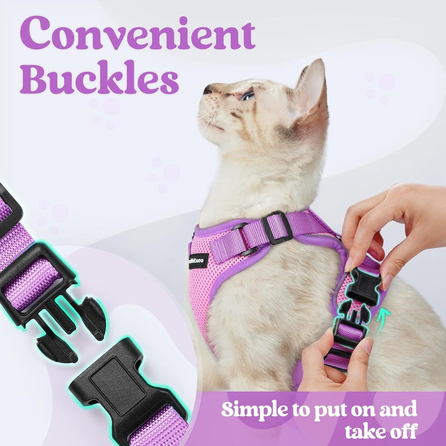 rabbitgoo Cat Harness and Leash Set, Escape Proof Soft Adjustable Vest Harnesses for Outdoor Walking, Easy Control Breathable Kitten Jacket with Reflective Strips, Pink & Purple, XXS