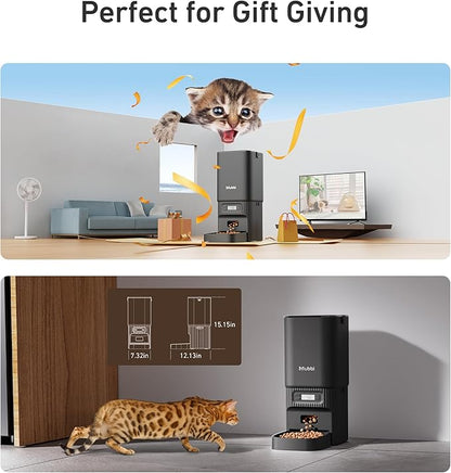 Automatic Cat Feeder, 7L/29 Cups Automatic Dog Feeder with Desiccant Bag, 1-6 Meals Ideal for 2-15mm Dry Food, Suitble for Multiple Pets, Dual Power Supply, Detachable Washable, Black