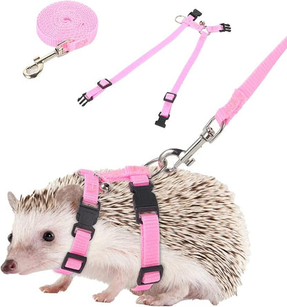 Adjustable Hedgehog Harness for Training Playing Traction Rope Small Animal Pet Outdoor Play (Pink, Small)