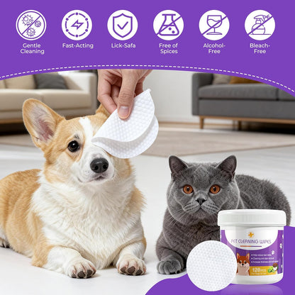 MeCids Pet Cleaning Wipe and Dogs Teeth Cleaning Finger Wipes Set 180PCS, Gentle Pet Wipes for Dogs & Cats Eyes, Ear, Paws, Butt, Face