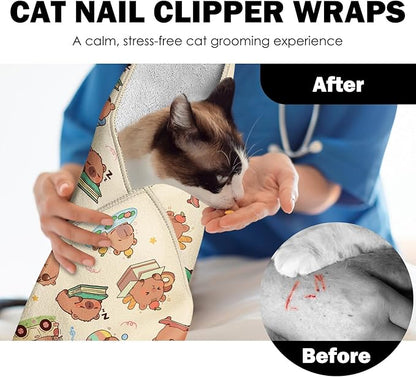 27.6" Cat Grooming Wrap, Self Adhesive Cat Wrap for Cutting Nails, Anti-Escape Calming Cat Swaddle Wrap for Medicine Ear Cleaning, Anti-Scratch Cats Burrito Restraint Blanket, Pet Tool (6-10 lbs)
