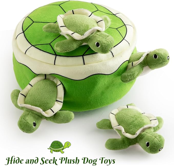 Hollypet Squeaky Dog Toy, Interactive Plush Hide and Seek Dog Toys for Small Medium Sized Dogs and Non-Aggressive Chewers, Puppy Teeth Clean Chew Toys, Turtles